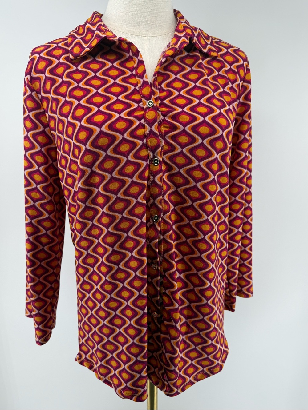 Y2K Wavy Retro 70’s Inspired Geometric Button Up Shirt